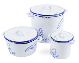 Coastline kulhosetti | kivitavaraa | 3 kokoa | lahjapakkaus | valkoinen/sininen