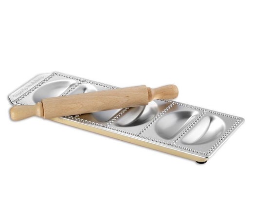 Imperia raviolilevy | pinnoitettu alumiini | 6-reik&auml;&auml; | 27x10,5 cm | puolikuu