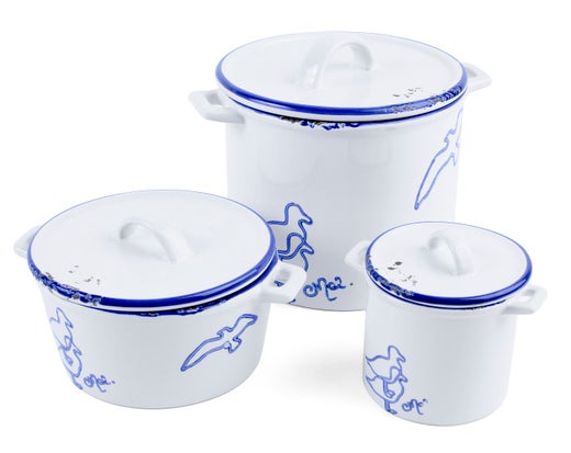 Coastline kulhosetti | kivitavaraa | 3 kokoa | lahjapakkaus |valkoinen/sininen